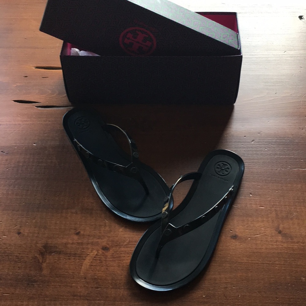 Tory Burch Studded Logo Black Jelly flip flops